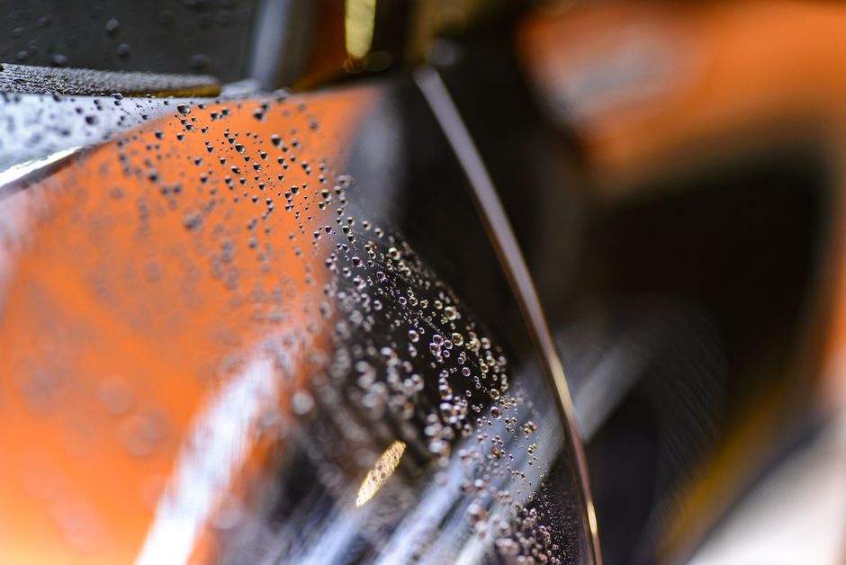 Water beading flawlessly on corrected car paint